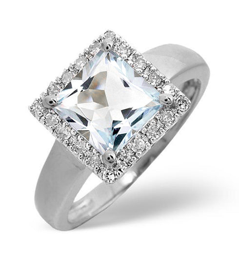 Aquamarine 1.42CT And Diamond 9K White Gold Ring